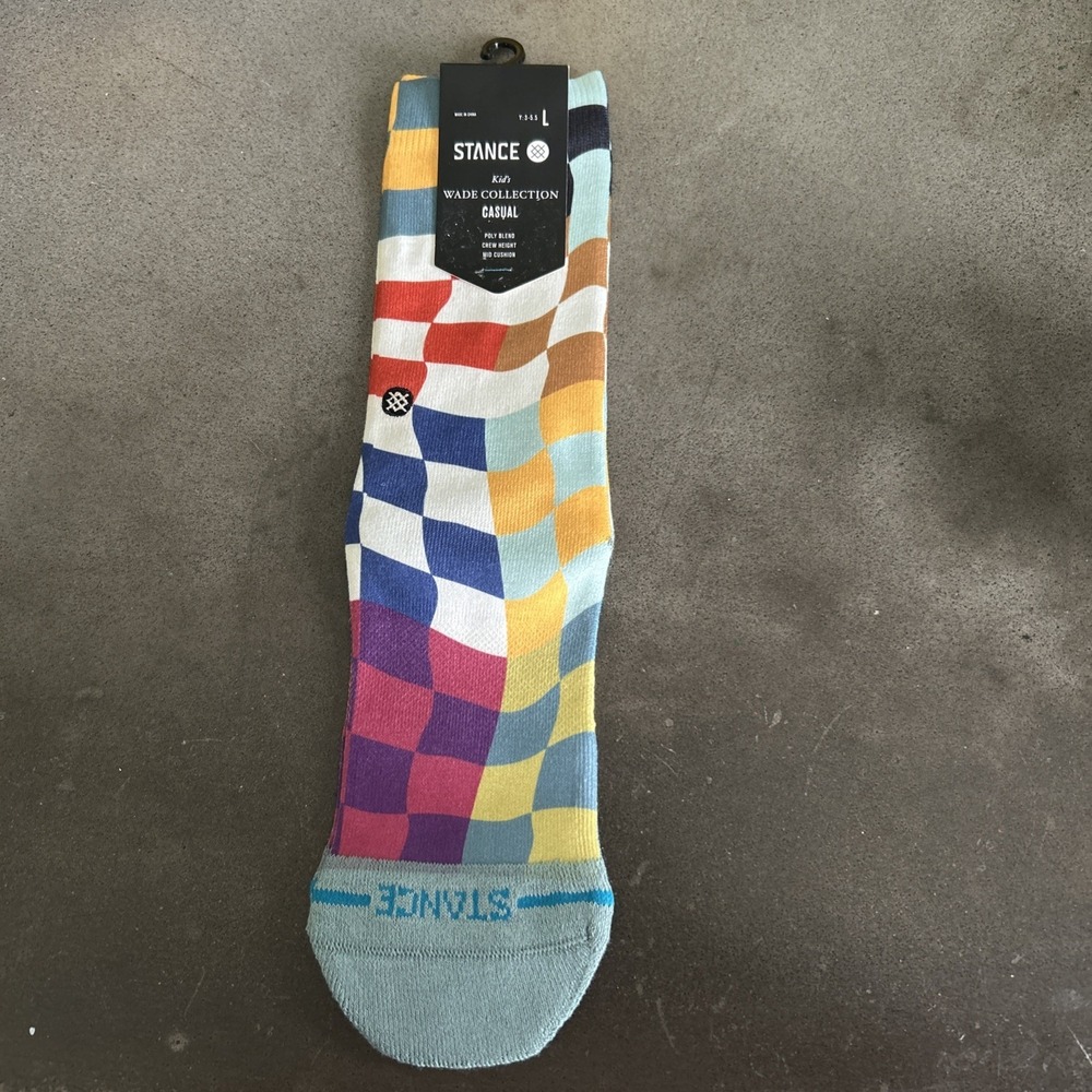 NEW Stance X Wade Collection Multicolored Checker Kids Socks Size Youth L 3-5.5